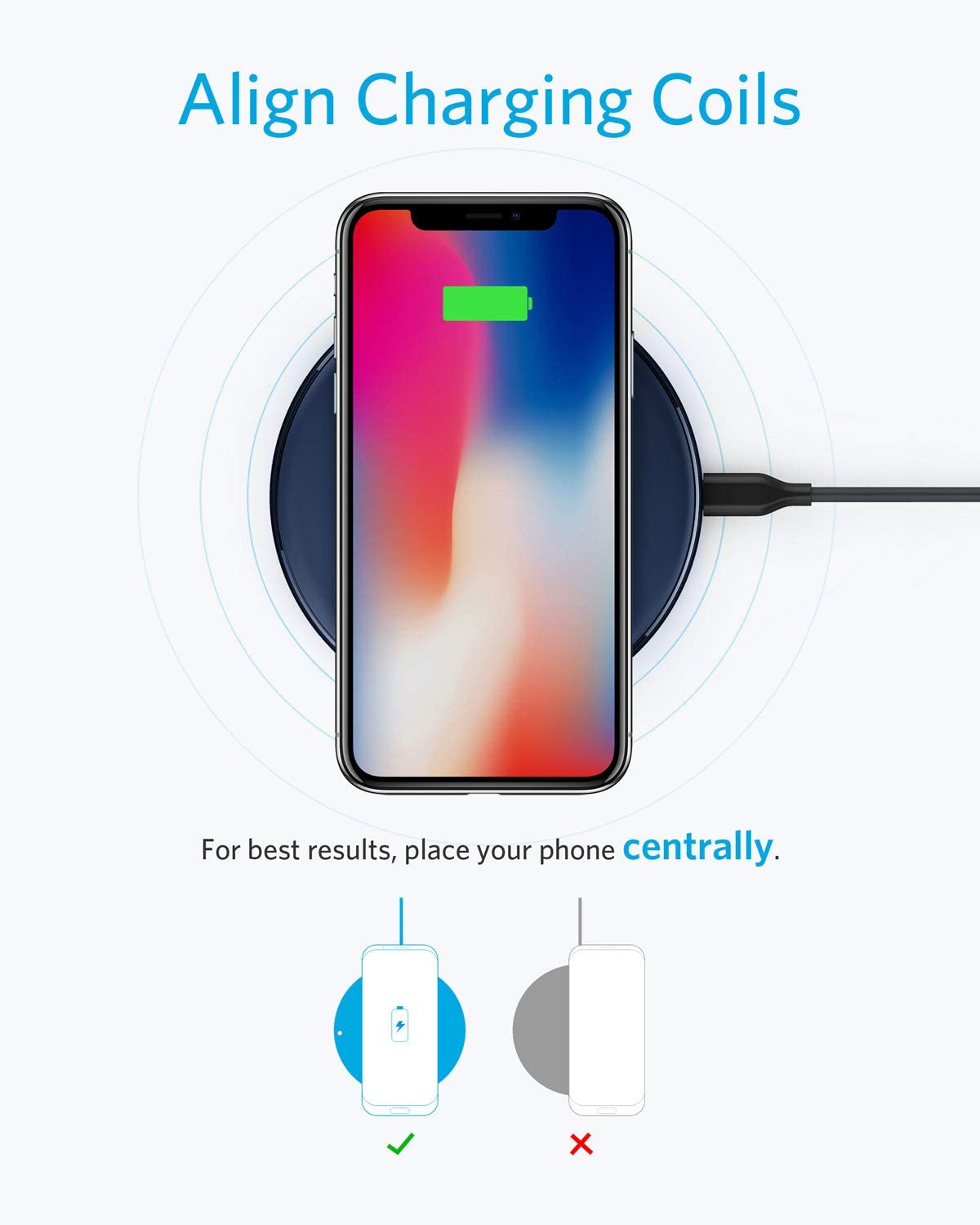 Anker wireless charger with centrally aligned phone for best charging