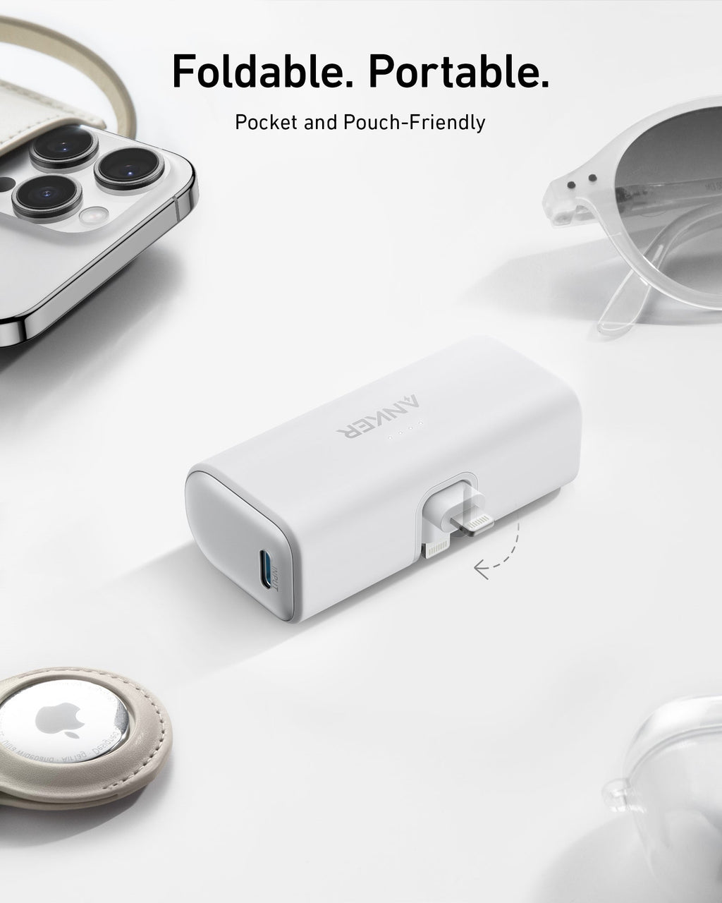 Anker charger with foldable Lightning connector for portability