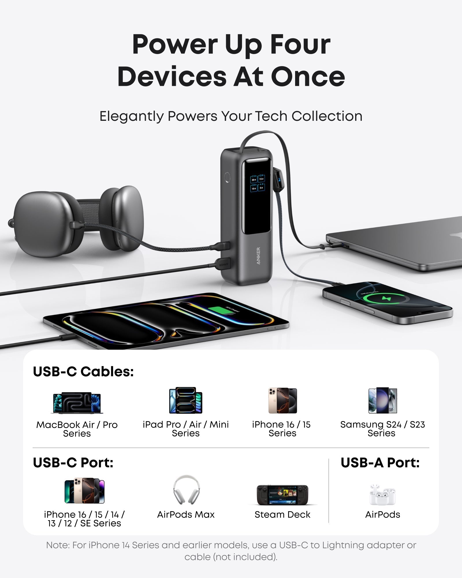Anker Laptop Power Bank (25K, 165W, Built-In and Retractable Cables) and Anker USB-C to USB-C Cable (6 ft, 240W, Upcycled-Braided)