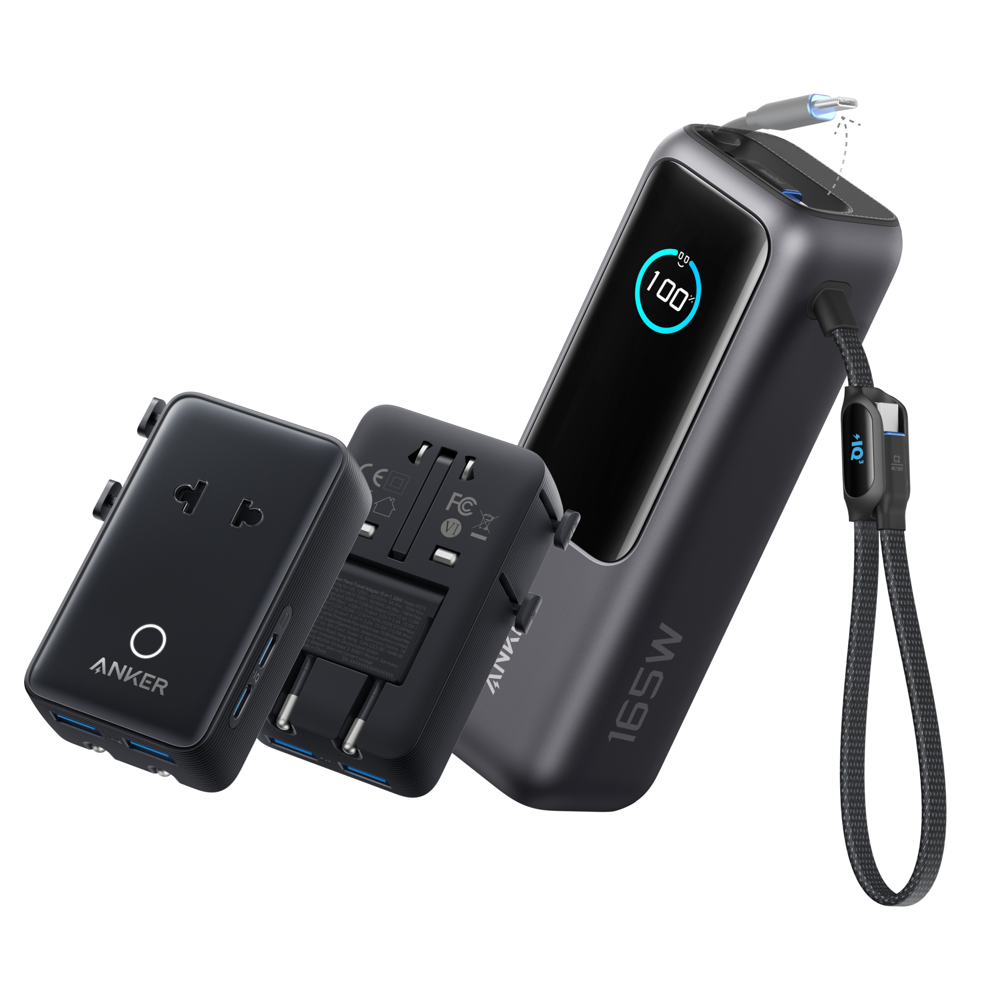 Laptop Power Bank (25K, 165W, Built-In and Retractable Cables)
